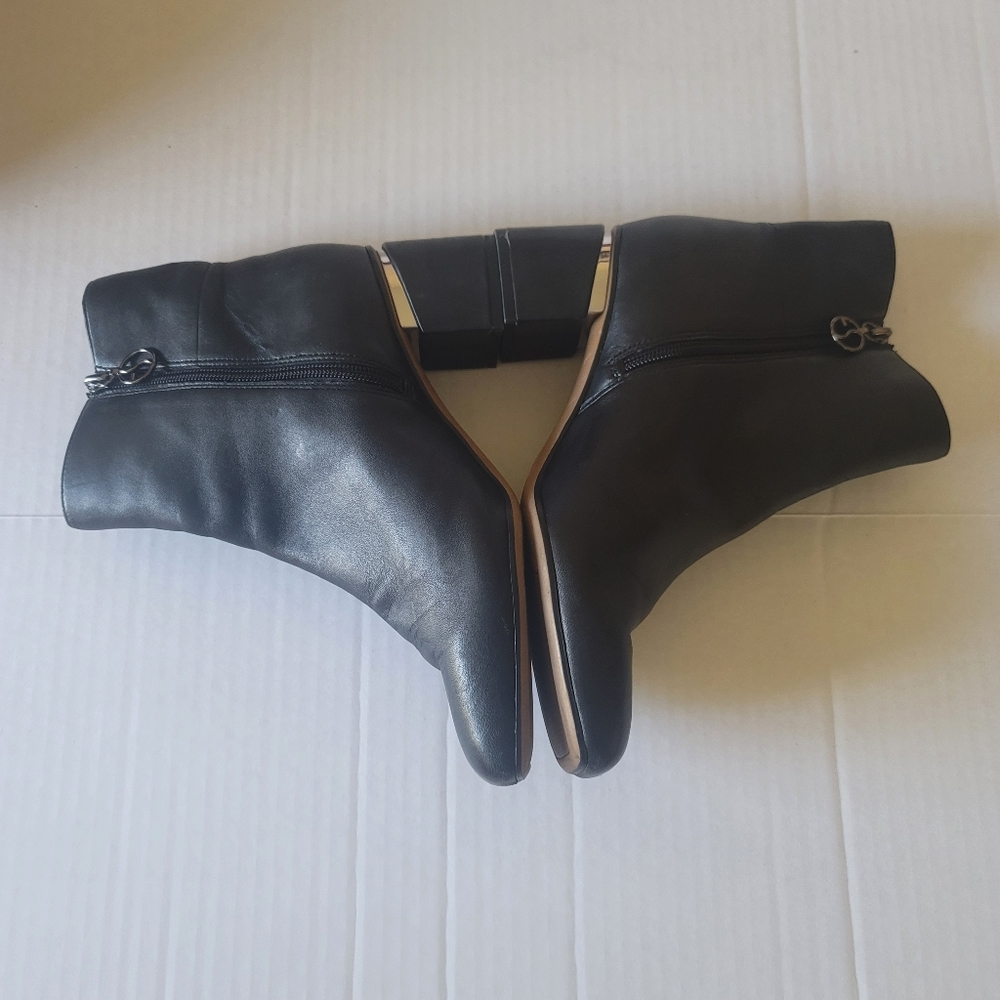 Franco Sarto Black Leather Ankle Booties with Block Heel - Picture 6 of 11